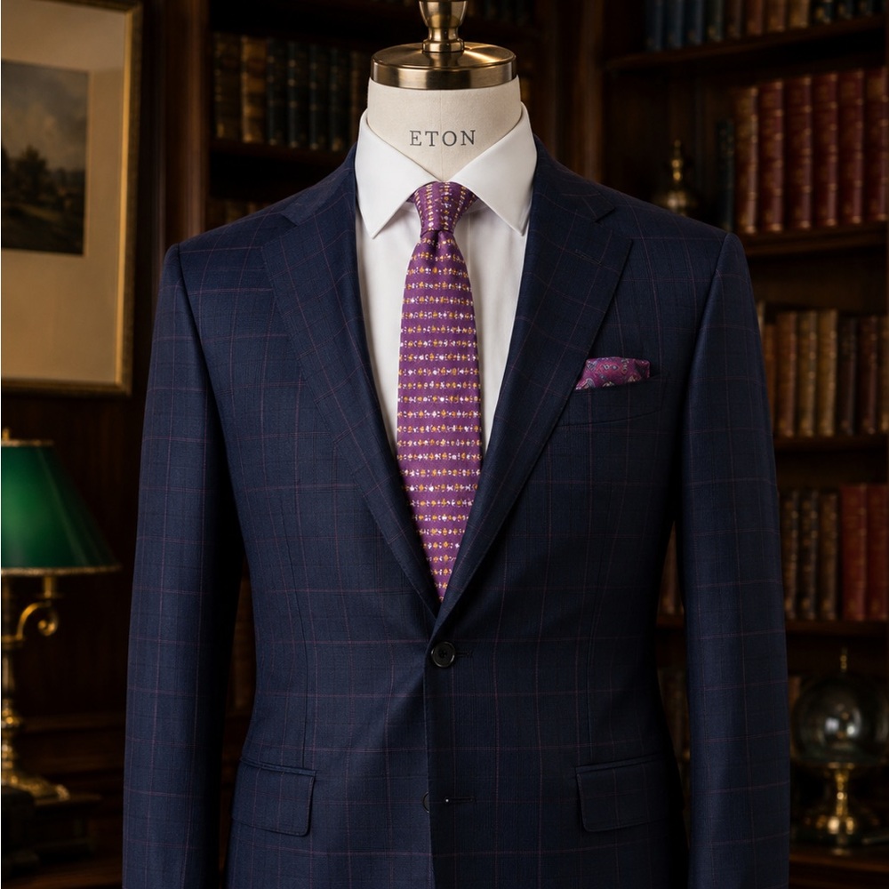 Kiton 100% Cashmere Sportcoat in a Dusty Blue Plaid w/ a Soft Purple Windowpane